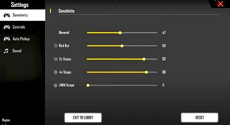 Sensitivity settings