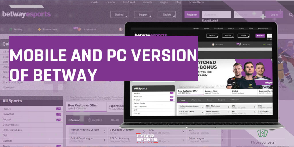 Mobile version and PC version of Betway