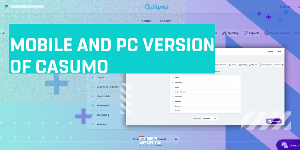 Mobile version and PC version of Casumo