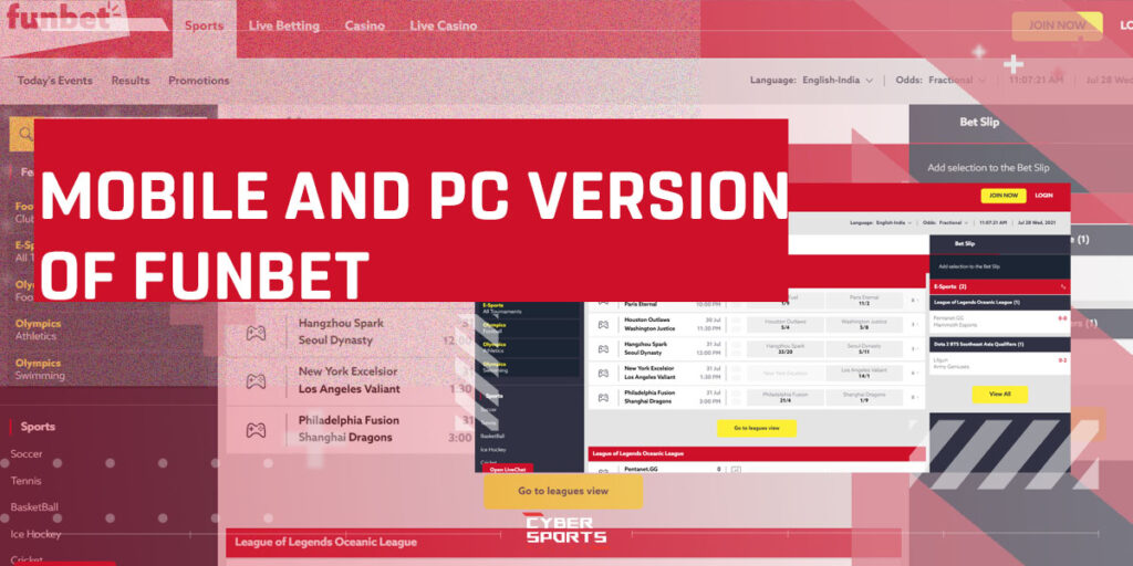 Mobile version and PC version of Funbet