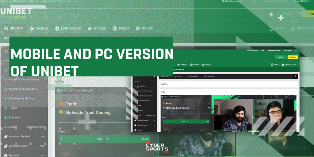 Mobile Version and PC Version of Unibet